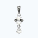 Sterling Silver 925 Pendant Embedded With Natural White Shell And Marcasite Stones