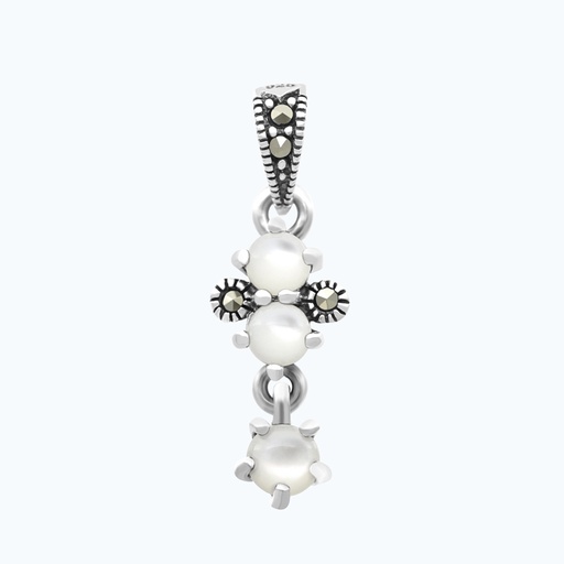 [PND04MAR00MOPA563] Sterling Silver 925 Pendant Embedded With Natural White Shell And Marcasite Stones