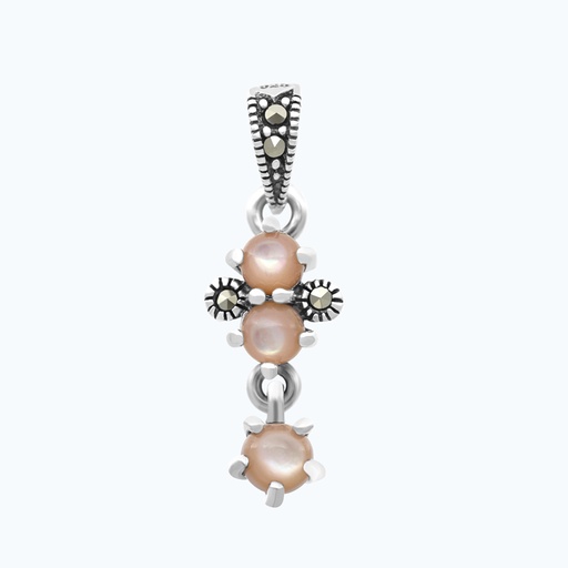 [PND04MAR00PNKA563] Sterling Silver 925 Pendant Embedded With Natural Pink Shell And Marcasite Stones