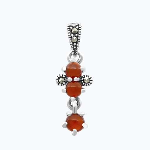 [PND04MAR00RAGA563] Sterling Silver 925 Pendant Embedded With Natural Aqiq And Marcasite Stones
