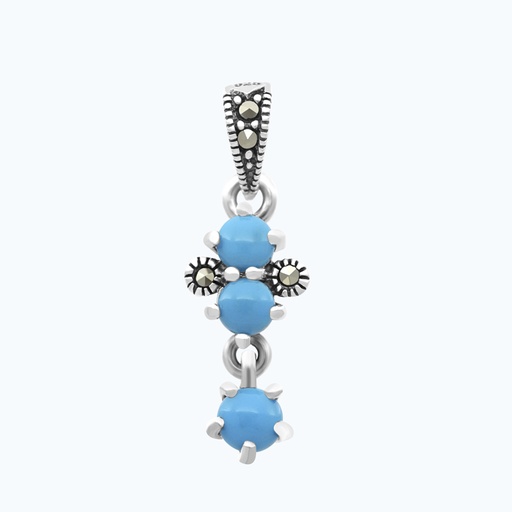 [PND04MAR00TRQA563] Sterling Silver 925 Pendant Embedded With Natural Processed Turquoise And Marcasite Stones
