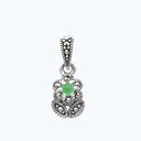 Sterling Silver 925 Pendant Embedded With Natural Green Agate And Marcasite Stones