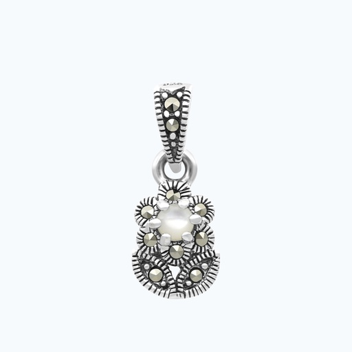 [PND04MAR00MOPA564] Sterling Silver 925 Pendant Embedded With Natural White Shell And Marcasite Stones