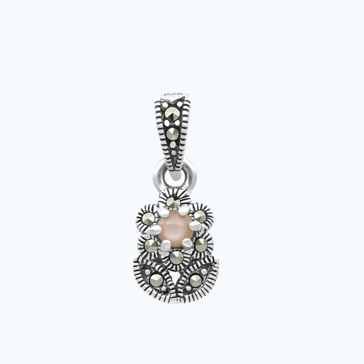 [PND04MAR00PNKA564] Sterling Silver 925 Pendant Embedded With Natural Pink Shell And Marcasite Stones
