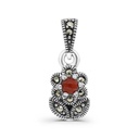 Sterling Silver 925 Pendant Embedded With Natural Aqiq And Marcasite Stones