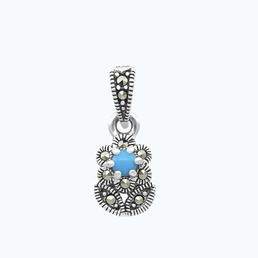 [PND04MAR00TRQA564] Sterling Silver 925 Pendant Embedded With Natural Processed Turquoise And Marcasite Stones