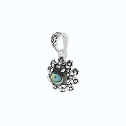 [PND04MAR00ABAA565] Sterling Silver 925 Pendant Embedded With Natural Blue Shell And Marcasite Stones