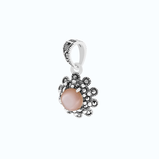[PND04MAR00PNKA565] Sterling Silver 925 Pendant Embedded With Natural Pink Shell And Marcasite Stones