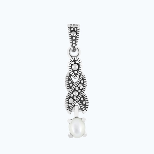 [PND04MAR00MOPA566] Sterling Silver 925 Pendant Embedded With Natural White Shell And Marcasite Stones
