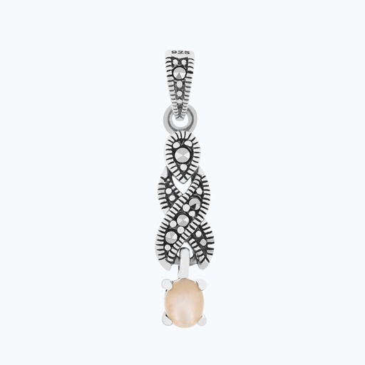 [PND04MAR00PNKA566] Sterling Silver 925 Pendant Embedded With Natural Pink Shell And Marcasite Stones