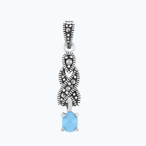 [PND04MAR00TRQA566] Sterling Silver 925 Pendant Embedded With Natural Processed Turquoise And Marcasite Stones