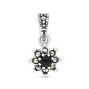 Sterling Silver 925 Pendant Embedded With Natural Black Agate And Marcasite Stones