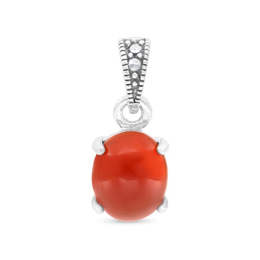 [PND04MAR00RAGA499] Sterling Silver 925 Pendant Embedded With Natural Aqiq And Marcasite Stones