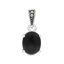 Sterling Silver 925 Pendant Embedded With Natural Black Agate And Marcasite Stones