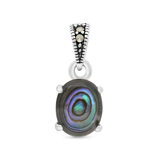 [PND04MAR00ABAA499] Sterling Silver 925 Pendant Embedded With Natural Blue Shell And Marcasite Stones