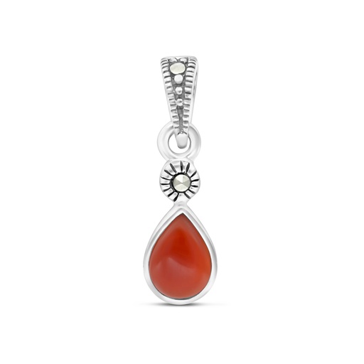[PND04MAR00RAGA425] Sterling Silver 925 Pendant Embedded With Natural Aqiq And Marcasite Stones