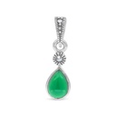 Sterling Silver 925 Pendant Embedded With Natural Green Agate And Marcasite Stones