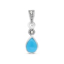 Sterling Silver 925 Pendant Embedded With Natural Processed Turquoise And Marcasite Stones