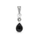 Sterling Silver 925 Pendant Embedded With Natural Black Agate And Marcasite Stones