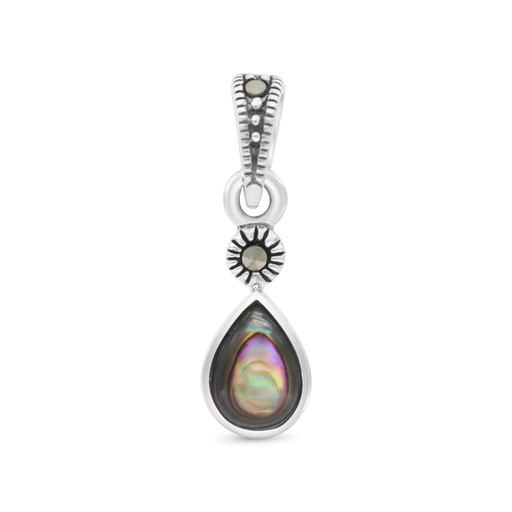 [PND04MAR00ABAA425] Sterling Silver 925 Pendant Embedded With Natural Blue Shell And Marcasite Stones