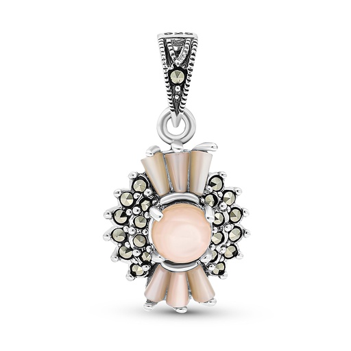 [PND04MAR00PNKA417] Sterling Silver 925 Pendant Embedded With Natural Pink Shell And Marcasite Stones