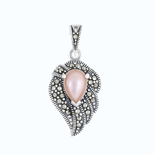 [PND04MAR00PNKA568] Sterling Silver 925 Pendant Embedded With Natural Pink Shell And Marcasite Stones