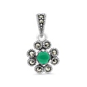 Sterling Silver 925 Pendant Embedded With Natural Green Agate And Marcasite Stones