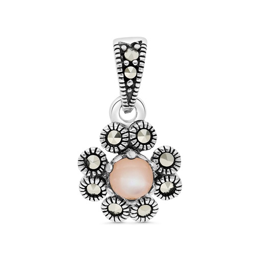 [PND04MAR00PNKA569] Sterling Silver 925 Pendant Embedded With Natural Pink Shell And Marcasite Stones