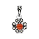 Sterling Silver 925 Pendant Embedded With Natural Aqiq And Marcasite Stones