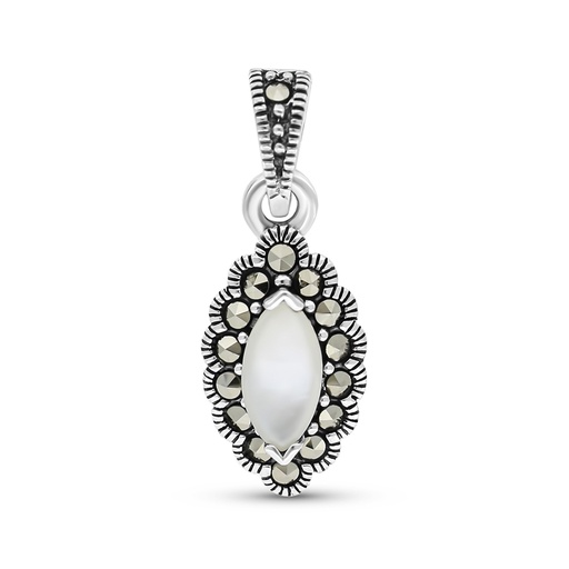 [PND04MAR00MOPA570] Sterling Silver 925 Pendant Embedded With Natural White Shell And Marcasite Stones