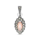 Sterling Silver 925 Pendant Embedded With Natural Pink Shell And Marcasite Stones