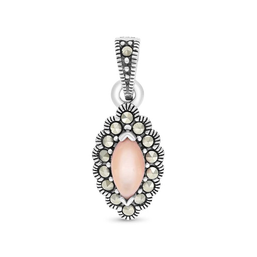 [PND04MAR00PNKA570] Sterling Silver 925 Pendant Embedded With Natural Pink Shell And Marcasite Stones