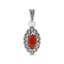 Sterling Silver 925 Pendant Embedded With Natural Aqiq And Marcasite Stones