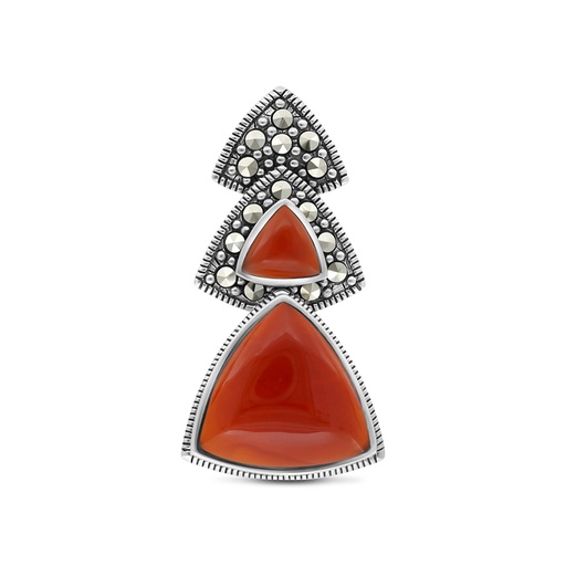 [PND04MAR00RAGA436] Sterling Silver 925 Pendant Embedded With Natural Aqiq And Marcasite Stones