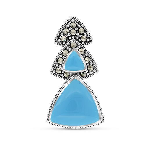[PND04MAR00TRQA436] Sterling Silver 925 Pendant Embedded With Natural Processed Turquoise And Marcasite Stones