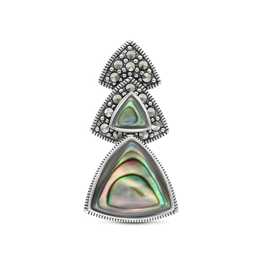 [PND04MAR00ABAA436] Sterling Silver 925 Pendant Embedded With Natural Blue Shell And Marcasite Stones