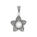 Sterling Silver 925 Pendant Embedded With Natural White Shell And Marcasite Stones