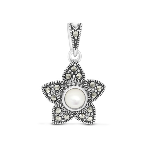 [PND04MAR00MOPA438] Sterling Silver 925 Pendant Embedded With Natural White Shell And Marcasite Stones