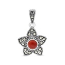 Sterling Silver 925 Pendant Embedded With Natural Aqiq And Marcasite Stones