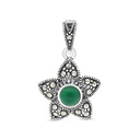 Sterling Silver 925 Pendant Embedded With Natural Green Agate And Marcasite Stones