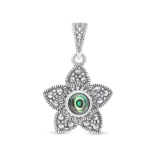 [PND04MAR00ABAA438] Sterling Silver 925 Pendant Embedded With Natural Blue Shell And Marcasite Stones