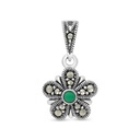 Sterling Silver 925 Pendant Embedded With Natural Green Agate And Marcasite Stones