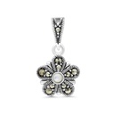 Sterling Silver 925 Pendant Embedded With Natural White Shell And Marcasite Stones