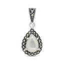 Sterling Silver 925 Pendant Embedded With Natural White Shell And Marcasite Stones