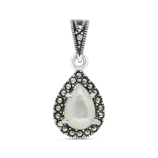 [PND04MAR00MOPA440] Sterling Silver 925 Pendant Embedded With Natural White Shell And Marcasite Stones