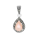 Sterling Silver 925 Pendant Embedded With Natural Pink Shell And Marcasite Stones