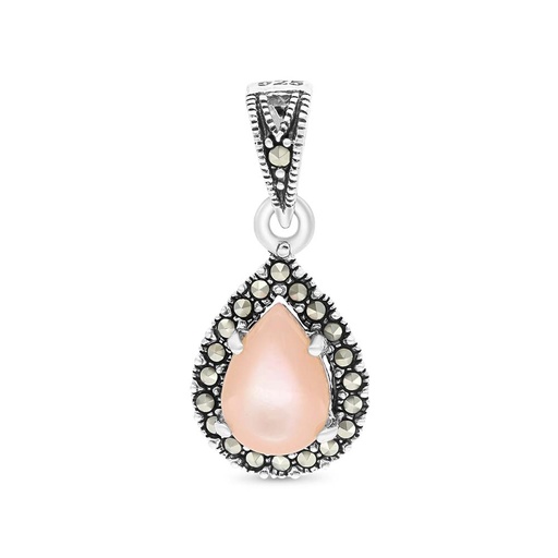[PND04MAR00PNKA440] Sterling Silver 925 Pendant Embedded With Natural Pink Shell And Marcasite Stones