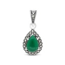 Sterling Silver 925 Pendant Embedded With Natural Green Agate And Marcasite Stones