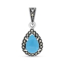 Sterling Silver 925 Pendant Embedded With Natural Processed Turquoise And Marcasite Stones