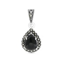 Sterling Silver 925 Pendant Embedded With Natural Black Agate And Marcasite Stones